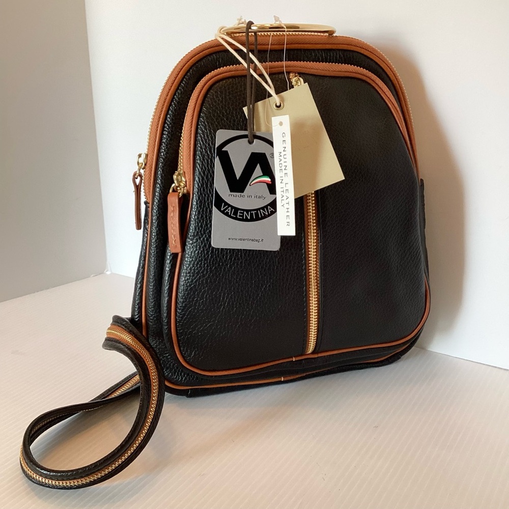 Valentina Black Pebbled Leather Convertible Backpack Sling Bag NWT $228